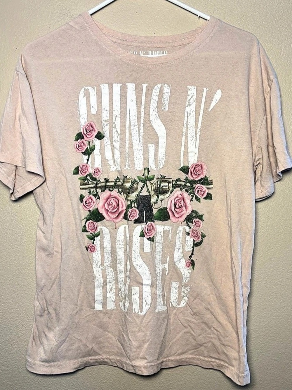 Guns N' Roses Graphic Band Tee Tan Pink Floral Roses Revolver T-Shirt